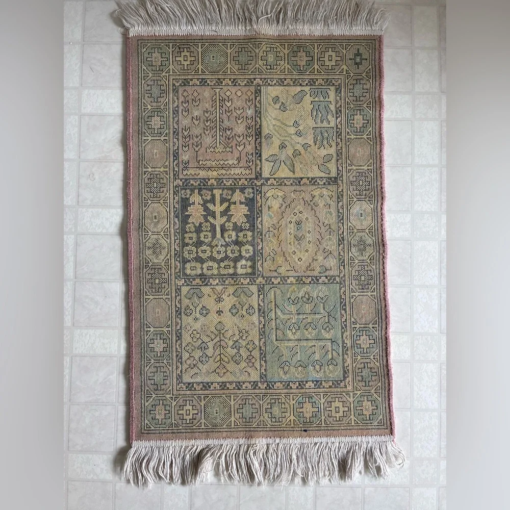 Vintage Patchwork Floral Area Rug - Blue, Teal & Pink 19”x30”